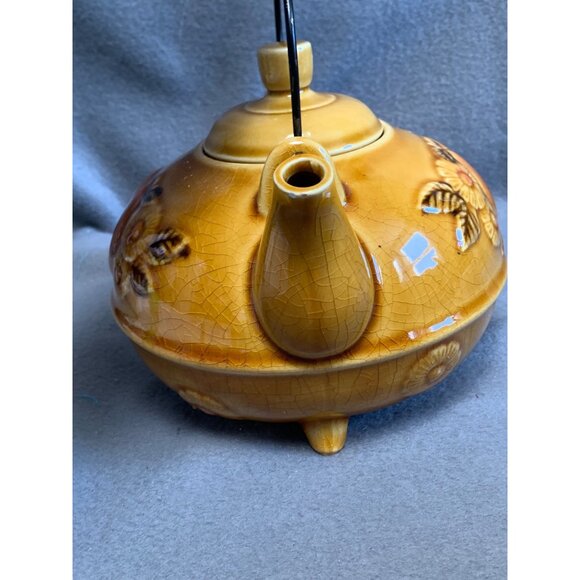 Vintage Japanese 70s Three-Toed Teapot With Fruit & Flower Design - Picture 11 of 15